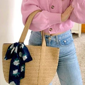 DRAPER JAMES Straw Bag with Floral Scarf